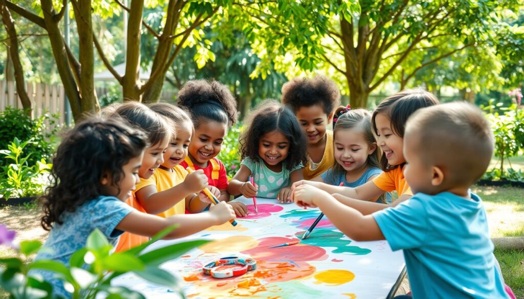 Children developing social skills through collaborative activities