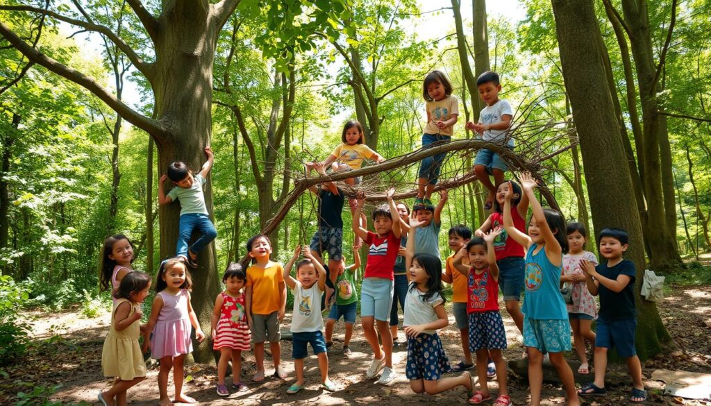 Children engaged in unstructured outdoor play