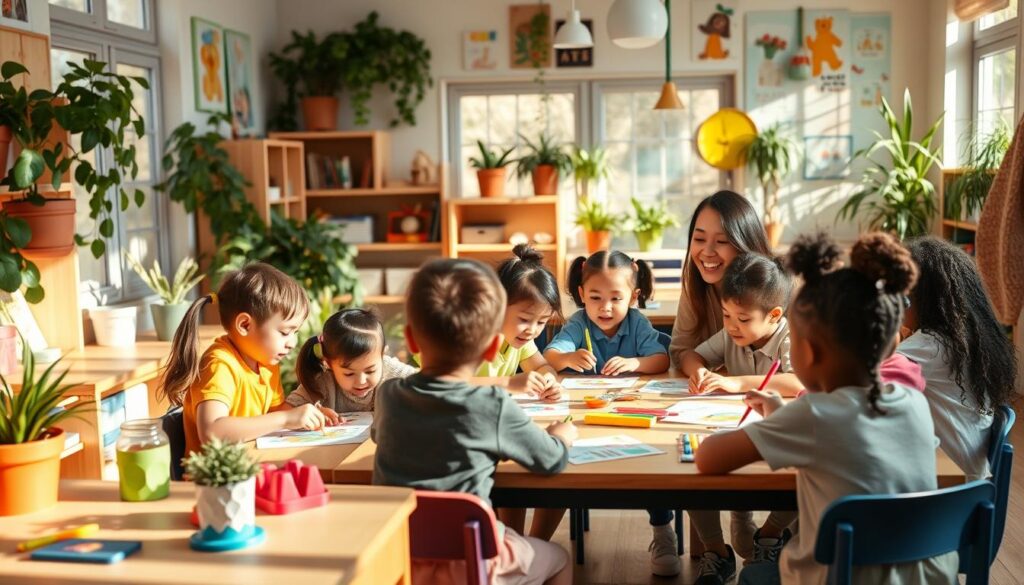 class teacher and students in supportive learning environment